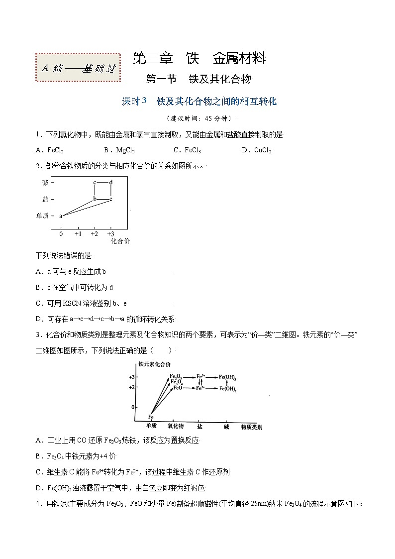 3.1.3 铁及其化合物之间的相互转化（基础过关A练）-2022-2023学年高一化学课时过关提优AB练（人教版2019必修第一册）（原卷版）第1页