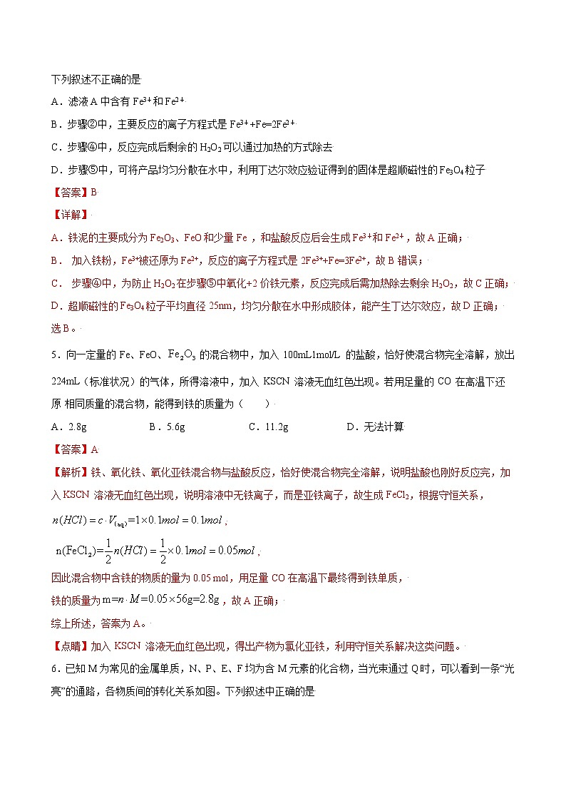 3.1.3 铁及其化合物之间的相互转化（基础过关A练）-2022-2023学年高一化学课时过关提优AB练（人教版2019必修第一册）（解析版）第3页