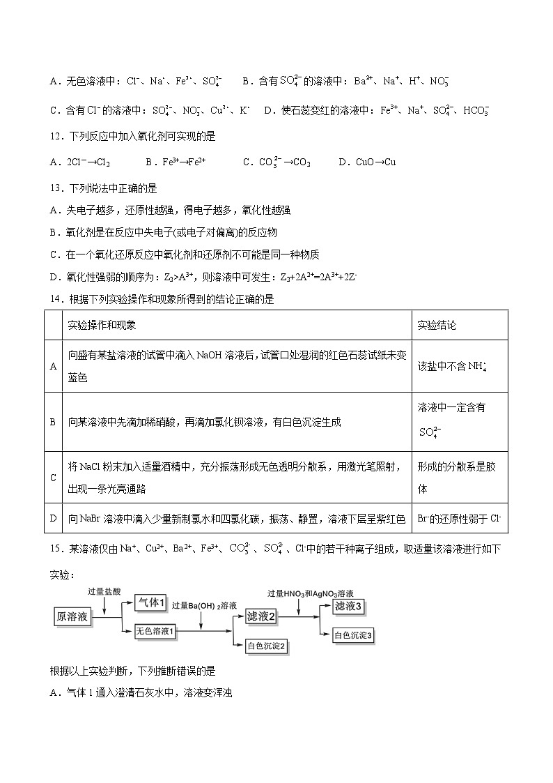 第1章 物质及其变化（章末检测）-2022-2023学年高一化学课时过关提优AB练（人教版2019必修第一册） (1)03