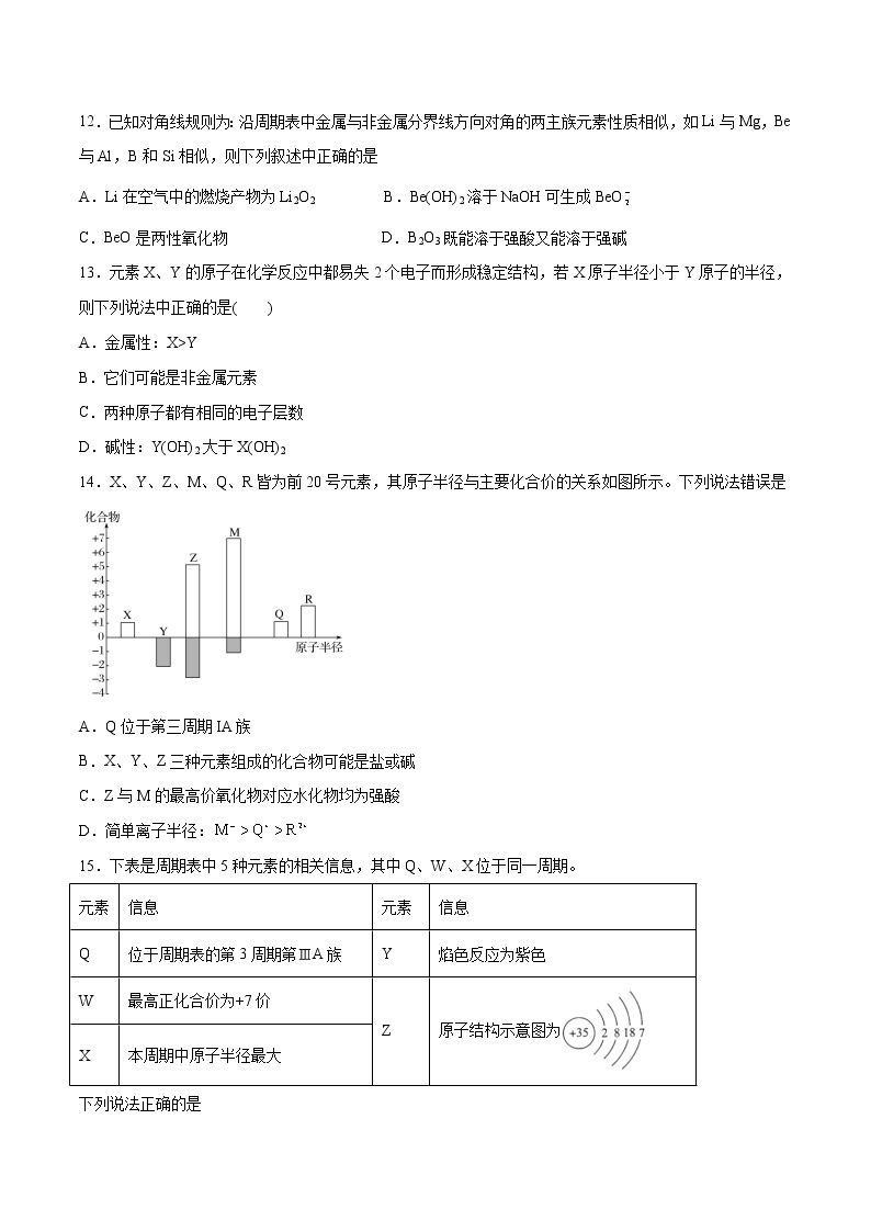 第4单元 物质结构  元素周期律单元测试（A卷•夯实基础）-高一化学同步单元AB卷（人教版219必修第一册）03