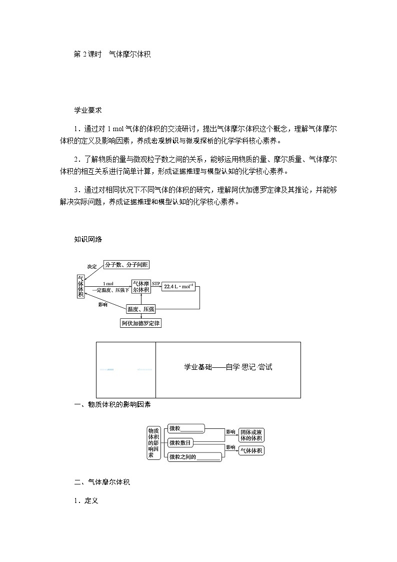 鲁科版高中化学必修第一册1.3.2气体摩尔体积导学案第1页