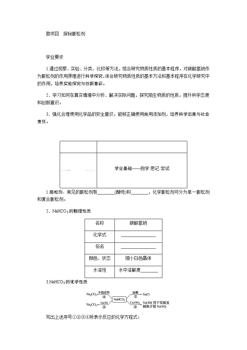 鲁科版高中化学必修第一册微项目探秘膨松剂导学案01