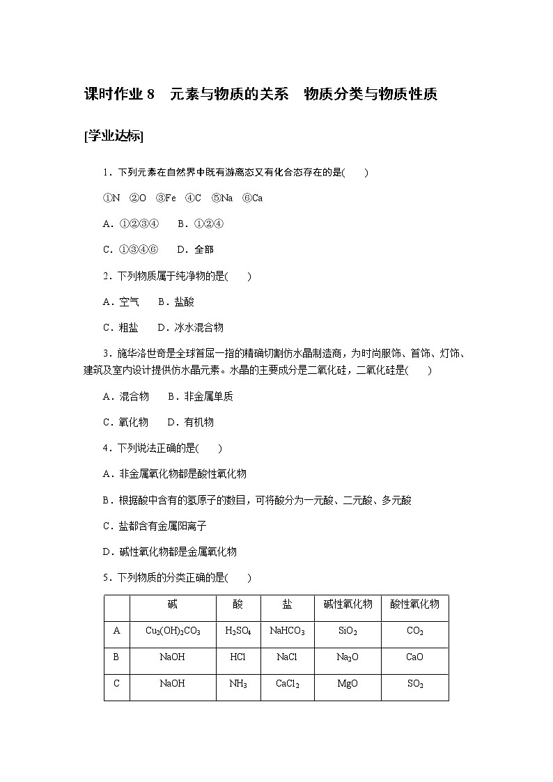 全套鲁科版(2019)高中化学必修第一册课时作业含详解答案01