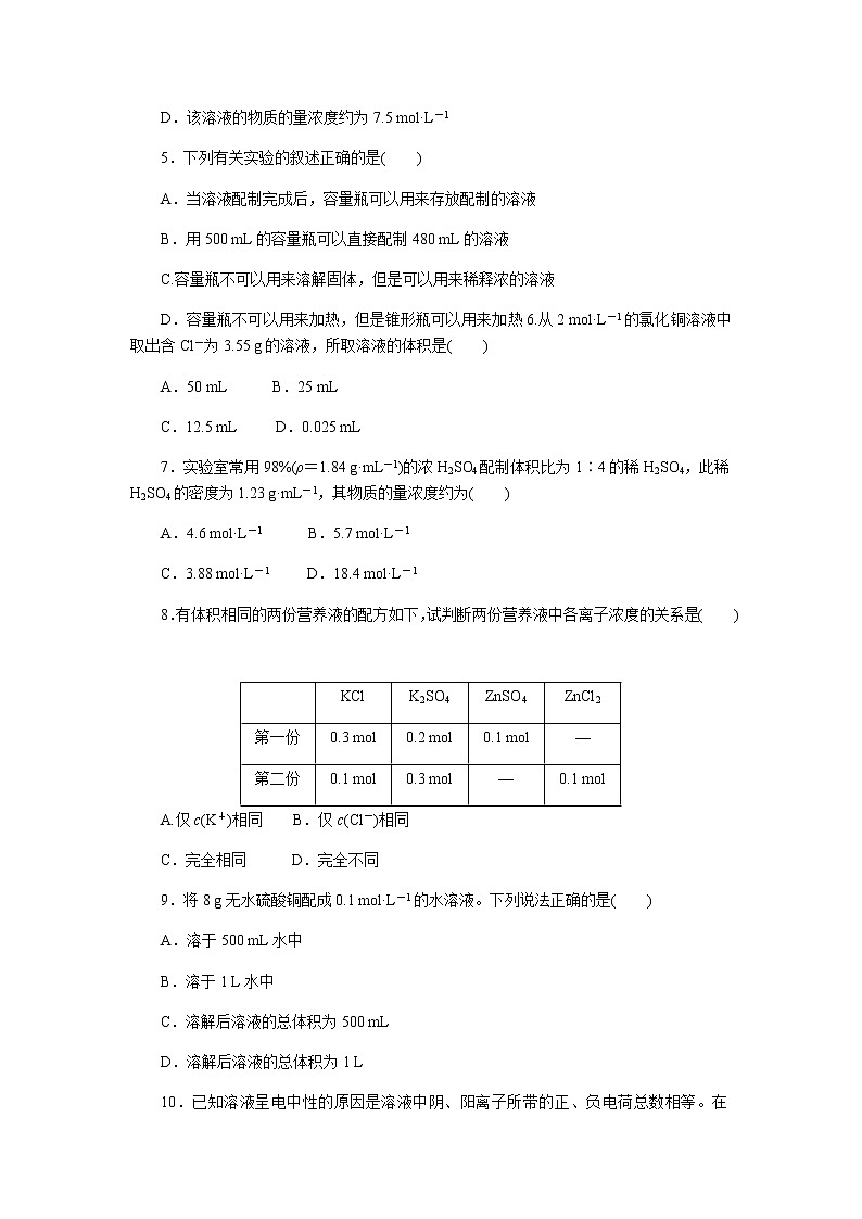 全套鲁科版(2019)高中化学必修第一册课时作业含详解答案02