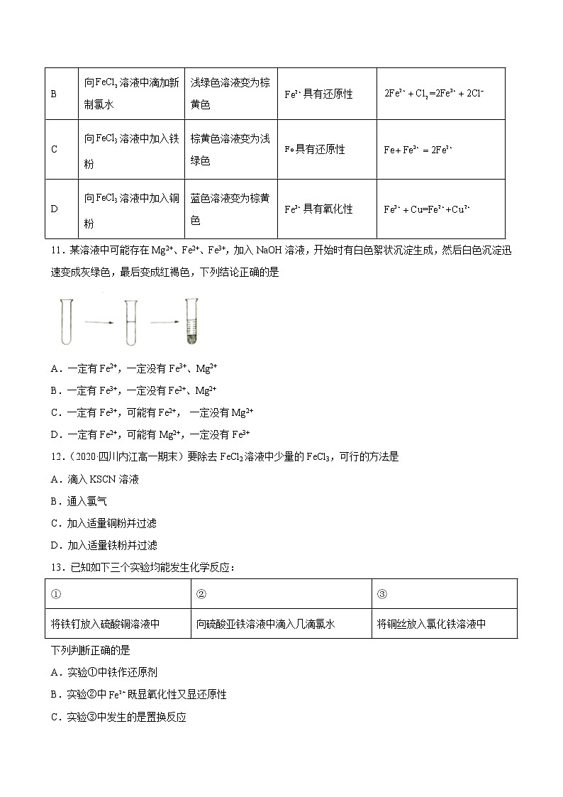 3.1.2 铁盐和亚铁盐-2022-2023学年高一化学课后培优练（人教版2019必修第一册）（原卷版）第3页