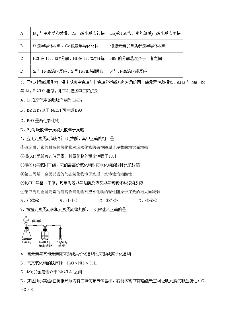 4.2.2 元素周期表和元素周期律的应用-2022-2023学年高一化学课后培优练（人教版2019必修第一册）（原卷版）第2页