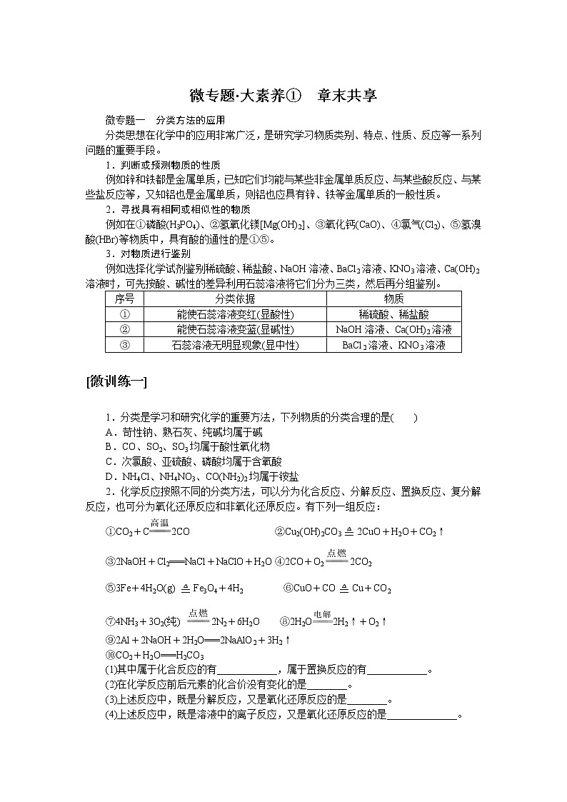 人教版高中化学必修第一册微专题大素养章末导学案+课件01
