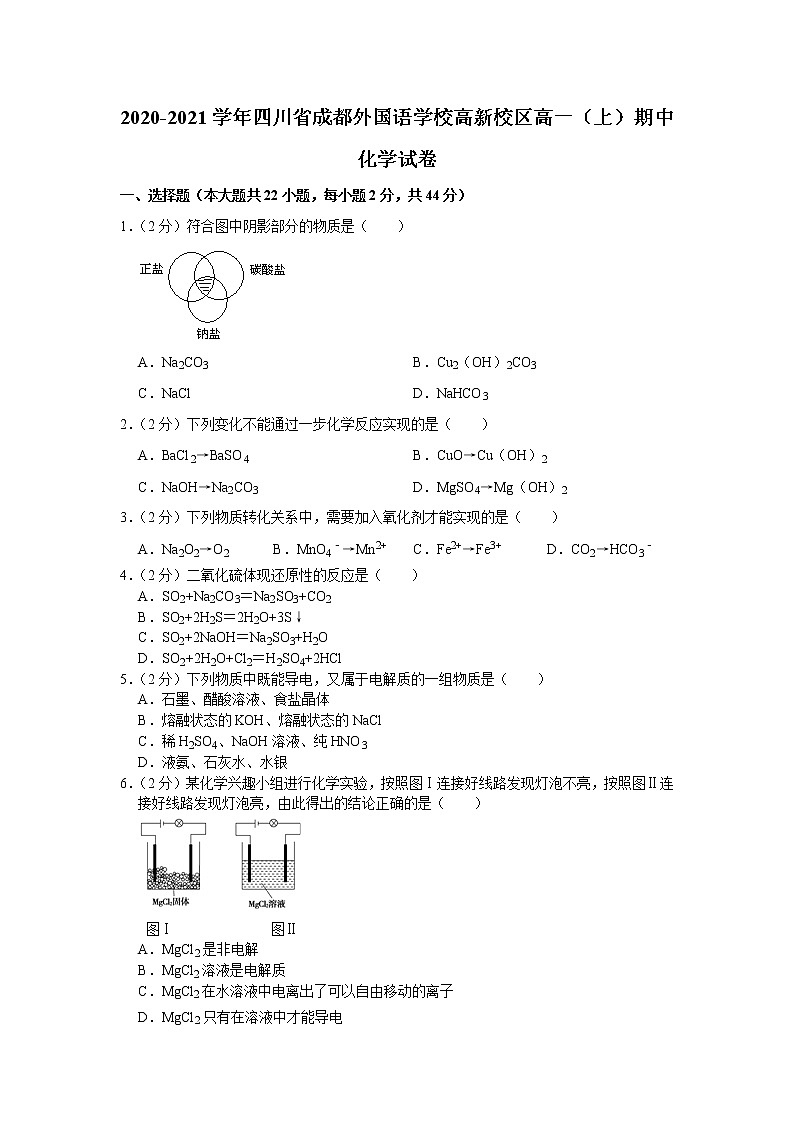 2020-2021学年四川省成都外国语学校高新校区高一（上）期中化学试卷01