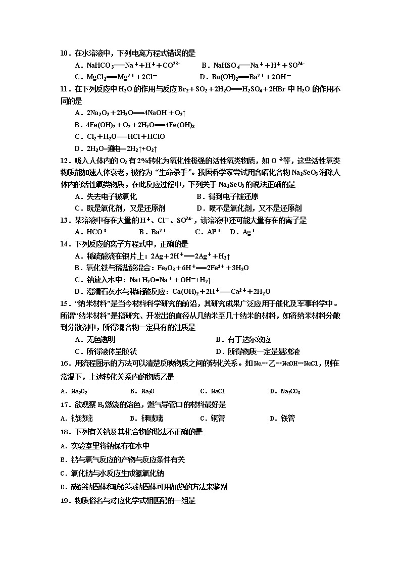 2022嘉兴海盐县二中高一上学期10月阶段测试化学无答案第2页
