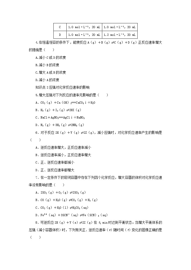 2023版新教材高中化学第2章化学反应的方向限度与速率第3节化学反应的速率第2课时浓度温度催化剂对化学反应速率的影响课时作业鲁科版选择性必修1第2页