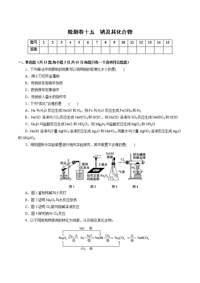 检测卷15 钠及其化合物-2023届高考化学一轮复习考点过关检测卷01