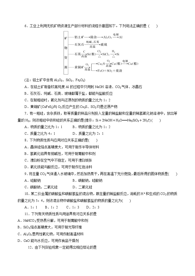 检测卷19 碳硅与新型无机非金属材料-2023届高考化学一轮复习考点过关检测卷（原卷版）第2页