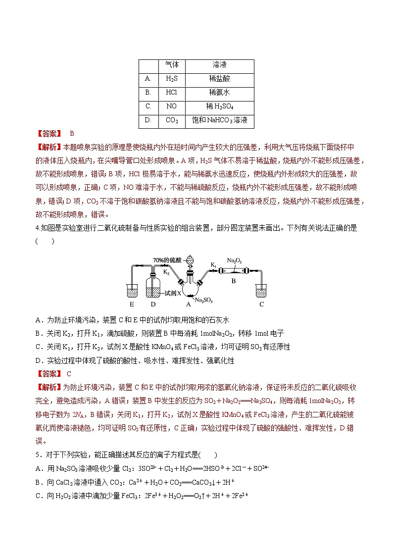 检测卷21 硫及其化合物-2023届高考一轮复习考点过关检测卷（解析版）第2页