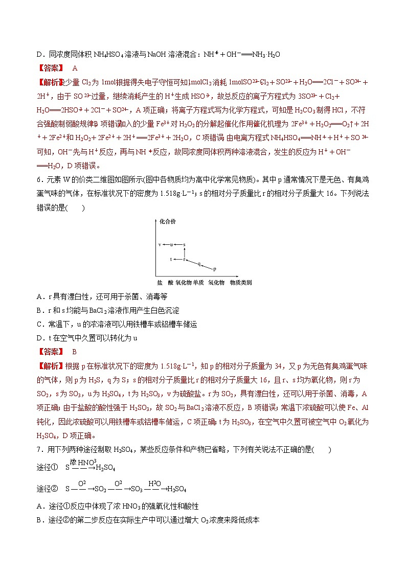 检测卷21 硫及其化合物-2023届高考一轮复习考点过关检测卷（解析版）第3页