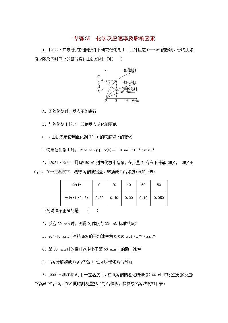 高考化学微专题小练习专练35化学反应速率及影响因素含答案第1页