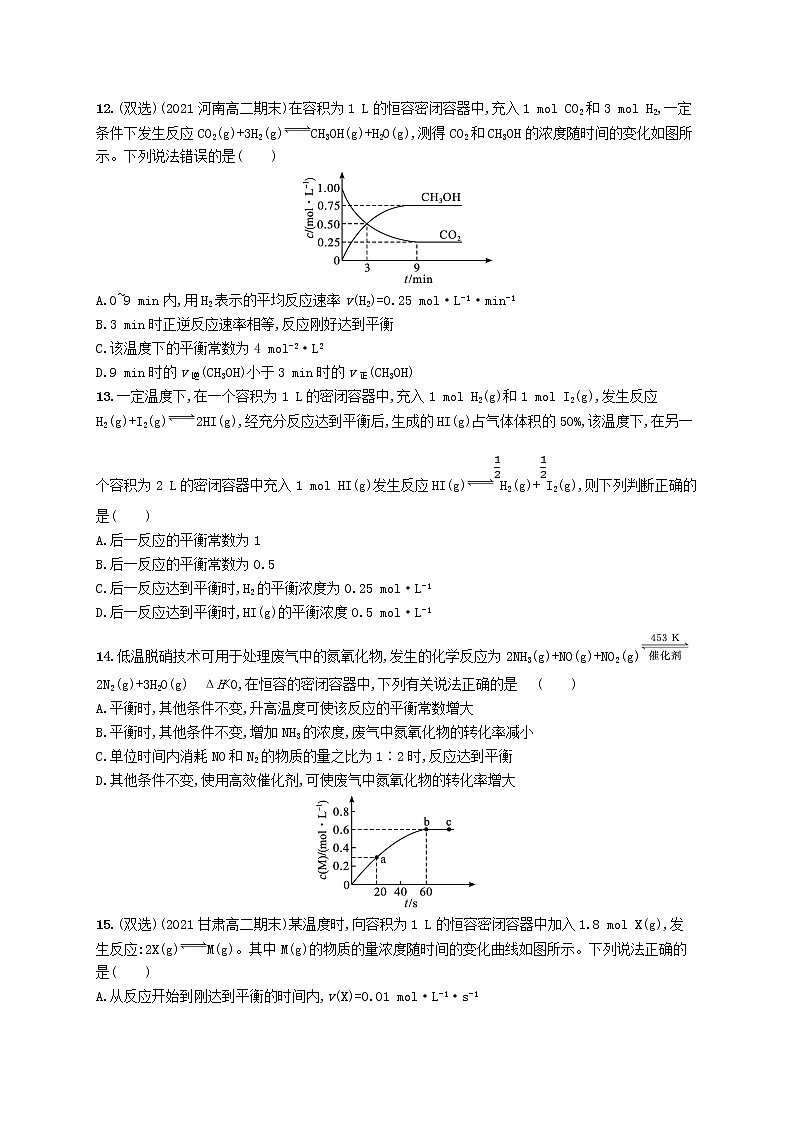 鲁科版高中化学选择性必修1第2章化学反应的方向限度与速率第2节化学反应的限度第1课时化学平衡常数平衡转化率课后习题含答案第3页