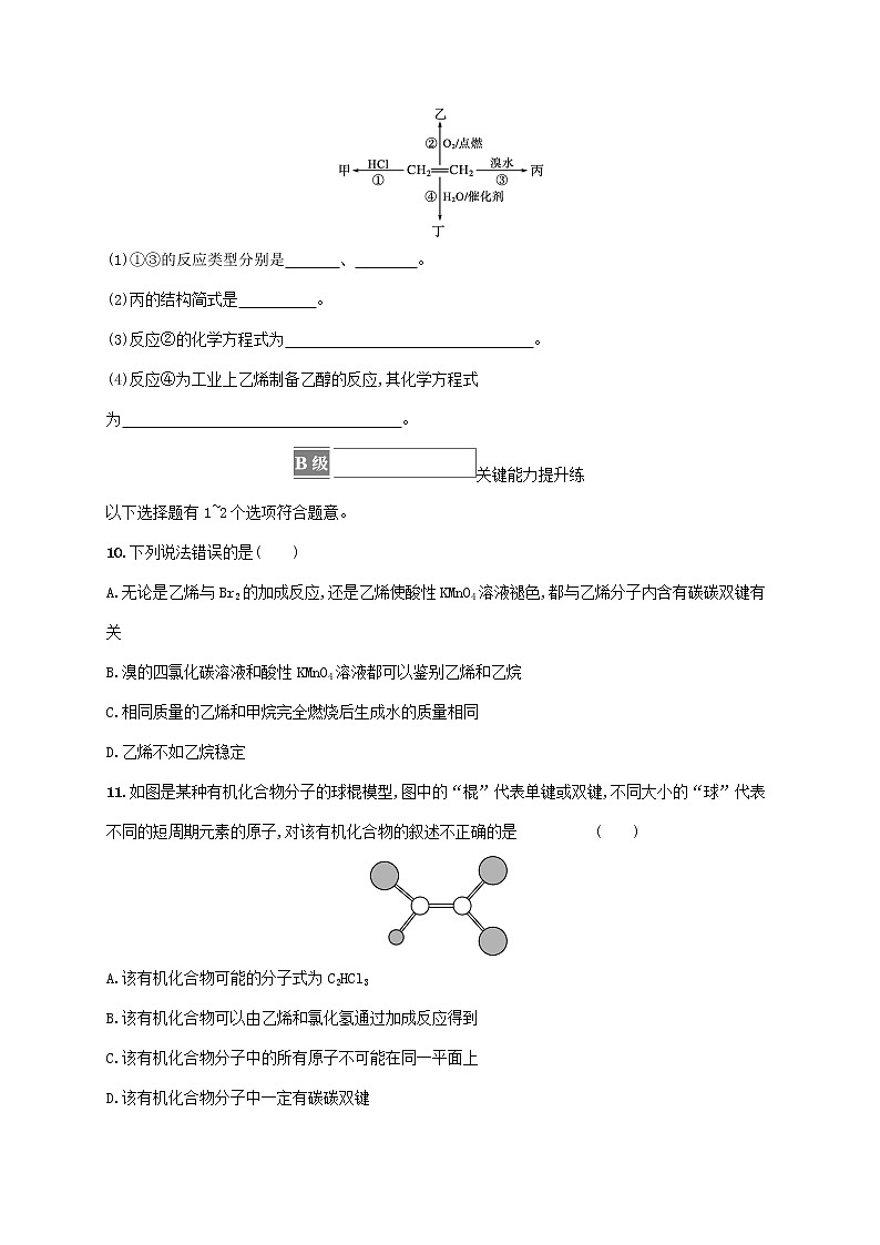 鲁科版高中化学必修第二册第3章简单的有机化合物第2节从化石燃料中获取有机化合物第1课时从天然气石油和煤中获取燃料石油裂解与乙烯课后习题含答案03