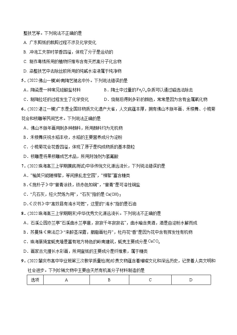 必练01 化学与传统文化30题- 2023年高考化学总复习高频考点必刷1000题（广东专用）02