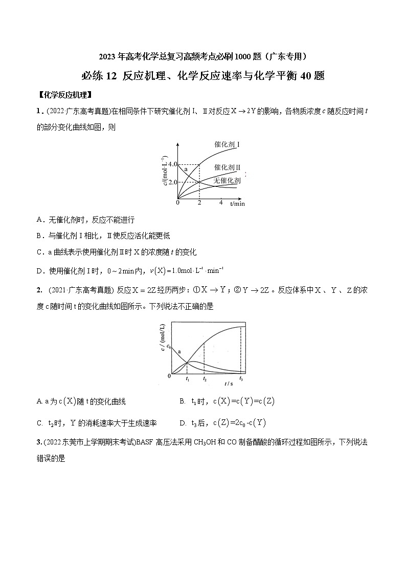 必练12 反应机理、化学反应速率与化学平衡40题- 2023年高考化学总复习高频考点必刷1000题（广东专用）01