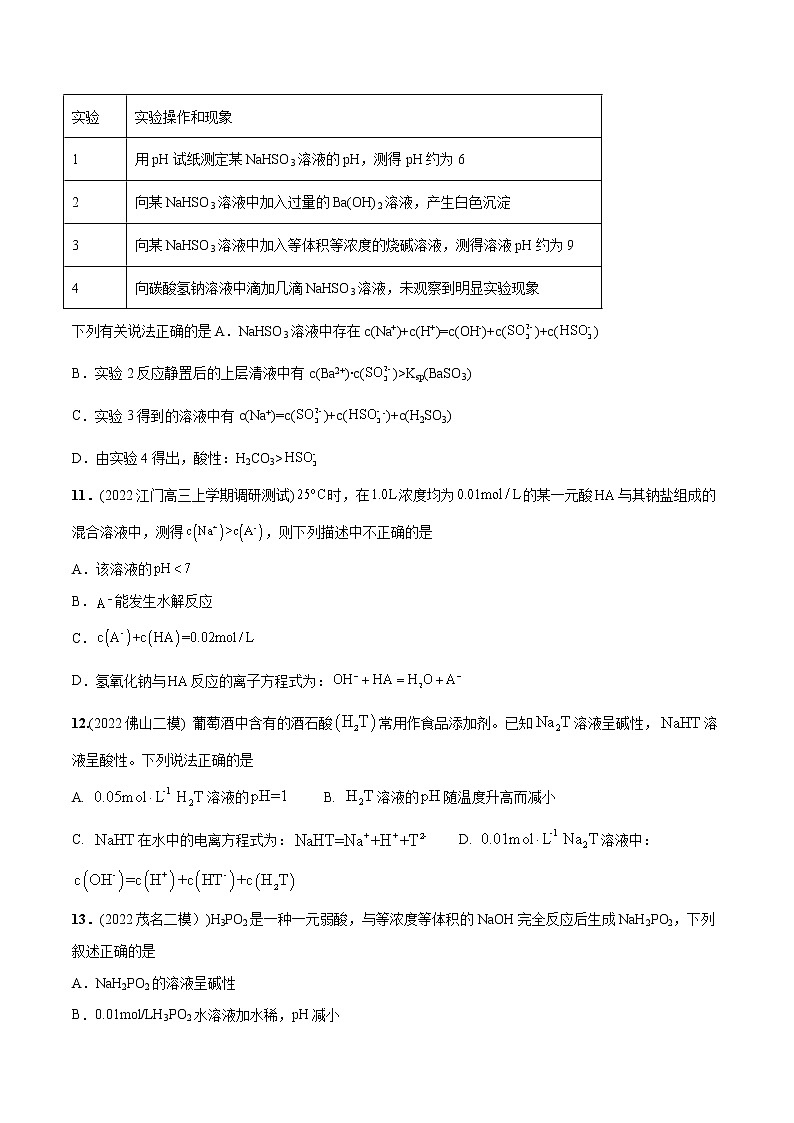 必练15 水溶液中的离子平衡基础20题- 2023年高考化学总复习高频考点必刷1000题（广东专用）03
