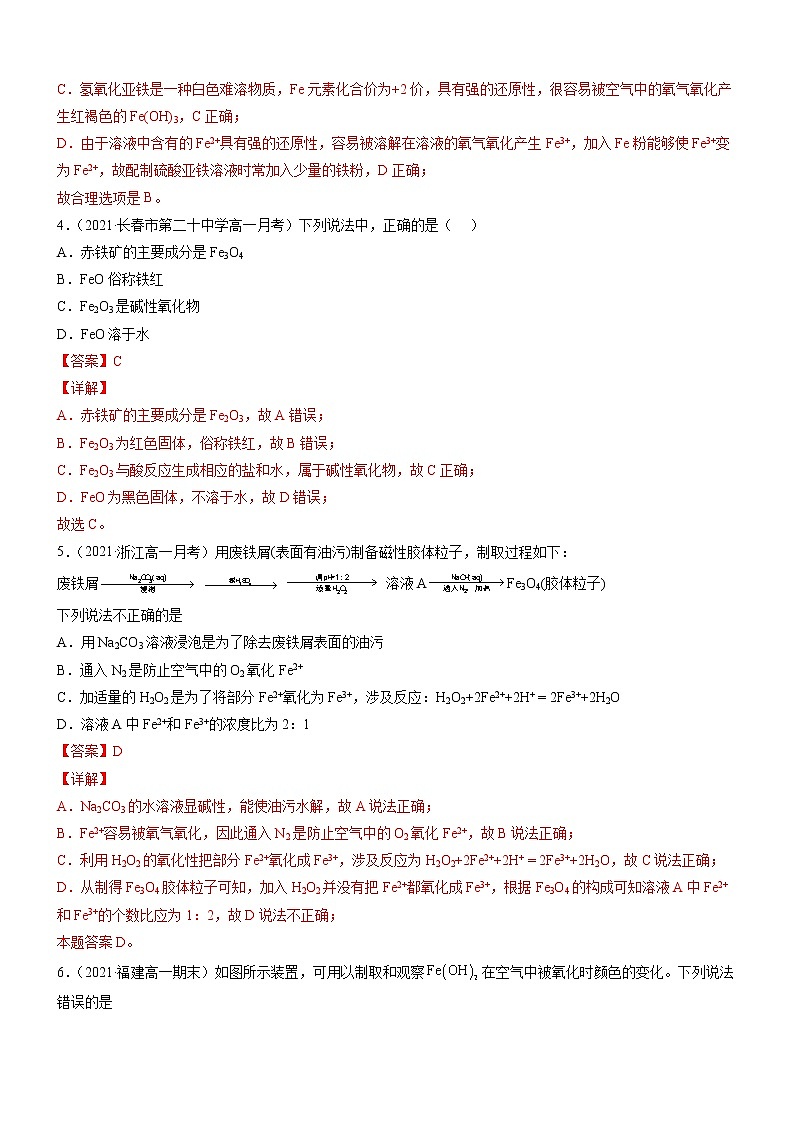 3.1.2 铁的氧化物 铁的氢氧化物（精准练习）-2022-2023学年高一化学同步学习高效学与练（人教版2019必修第一册）02
