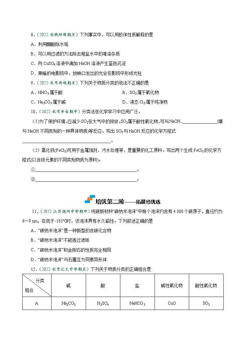 1.1.1 物质的分类 -2022-2023学年高一化学上学期课后培优分级练（人教版2019必修第一册）02