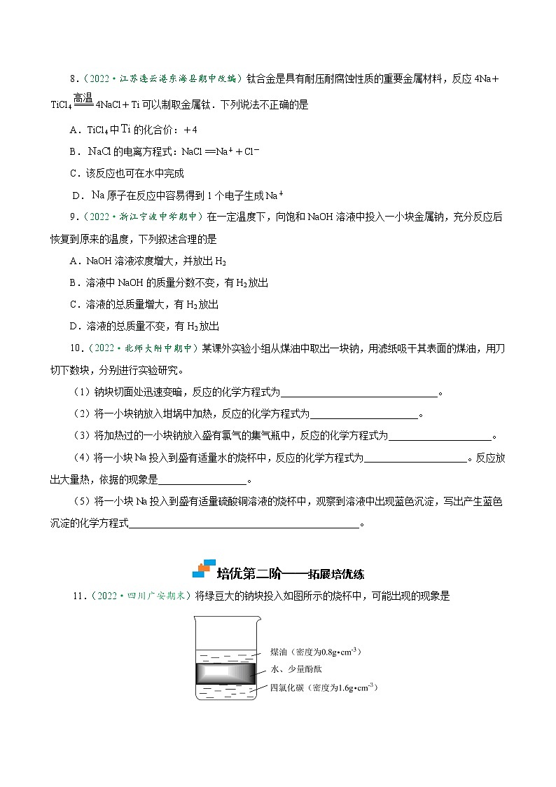 2.1.1 活泼的金属单质——钠-2022-2023学年高一化学上学期课后培优分级练（人教版2019必修第一册）02