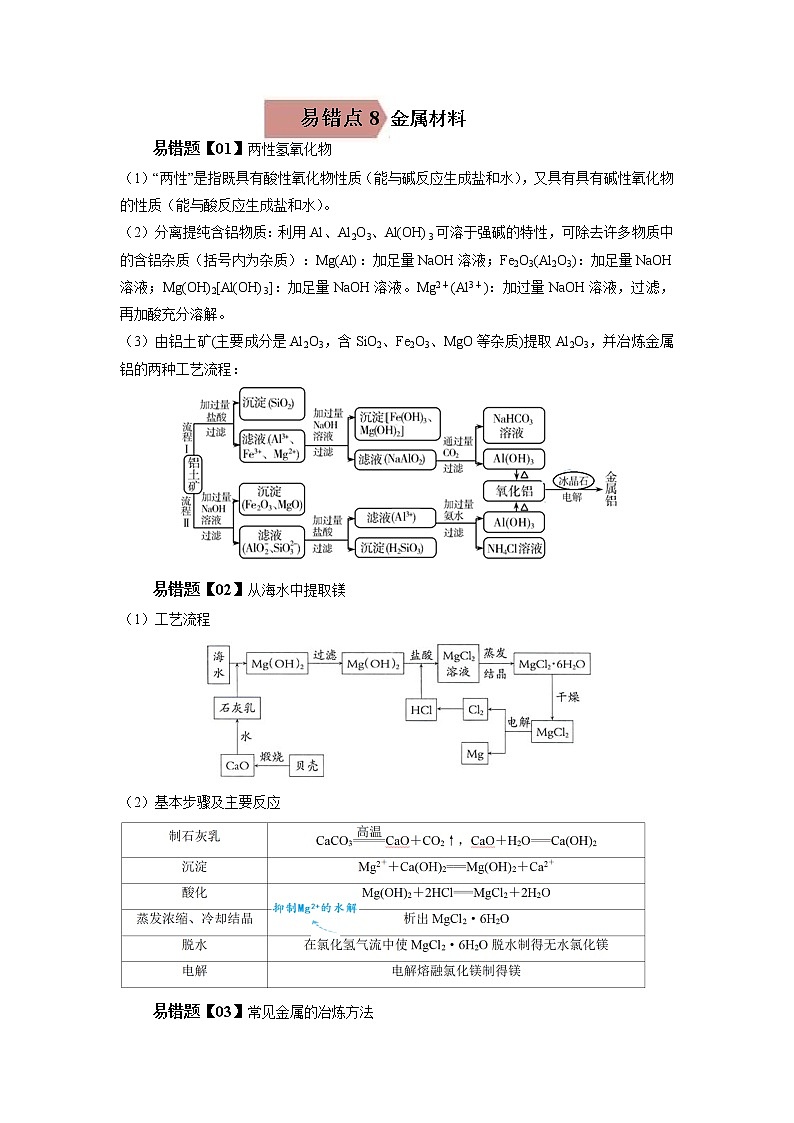 易错点08 金属材料-备战2023年高考化学考试易错题01