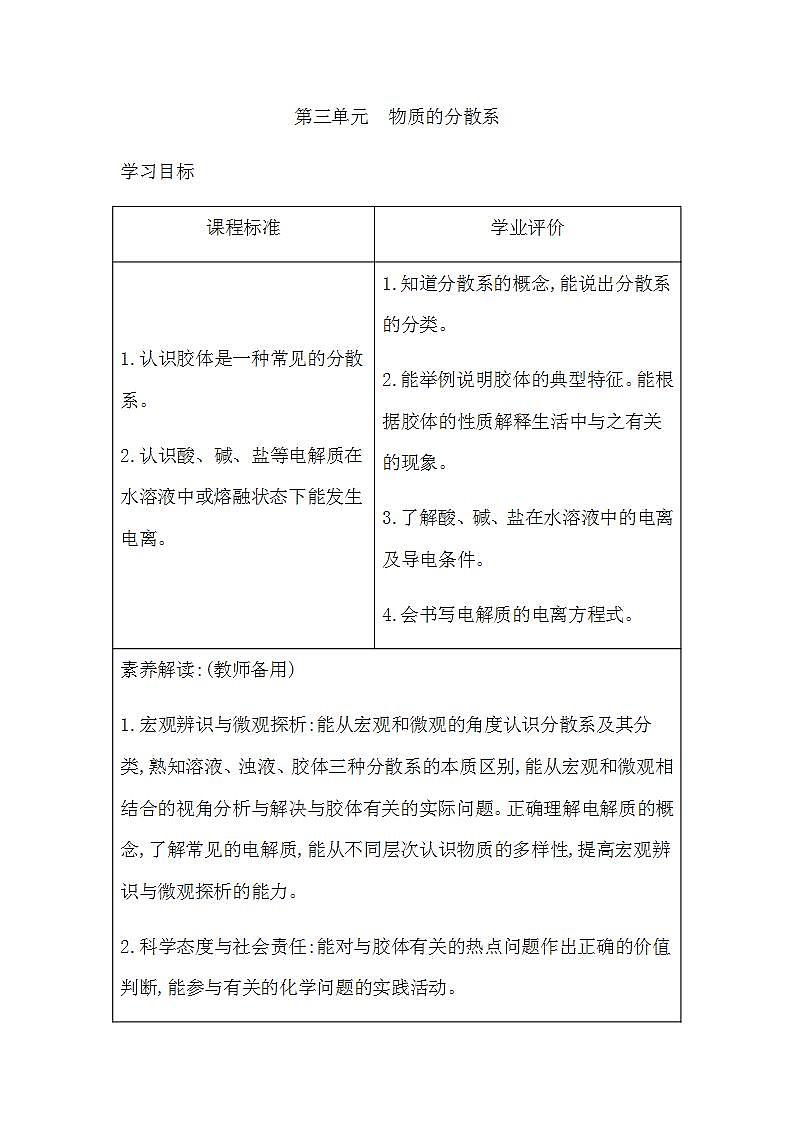 苏教版高中化学必修第一册专题1物质的分类及计量课时学案01
