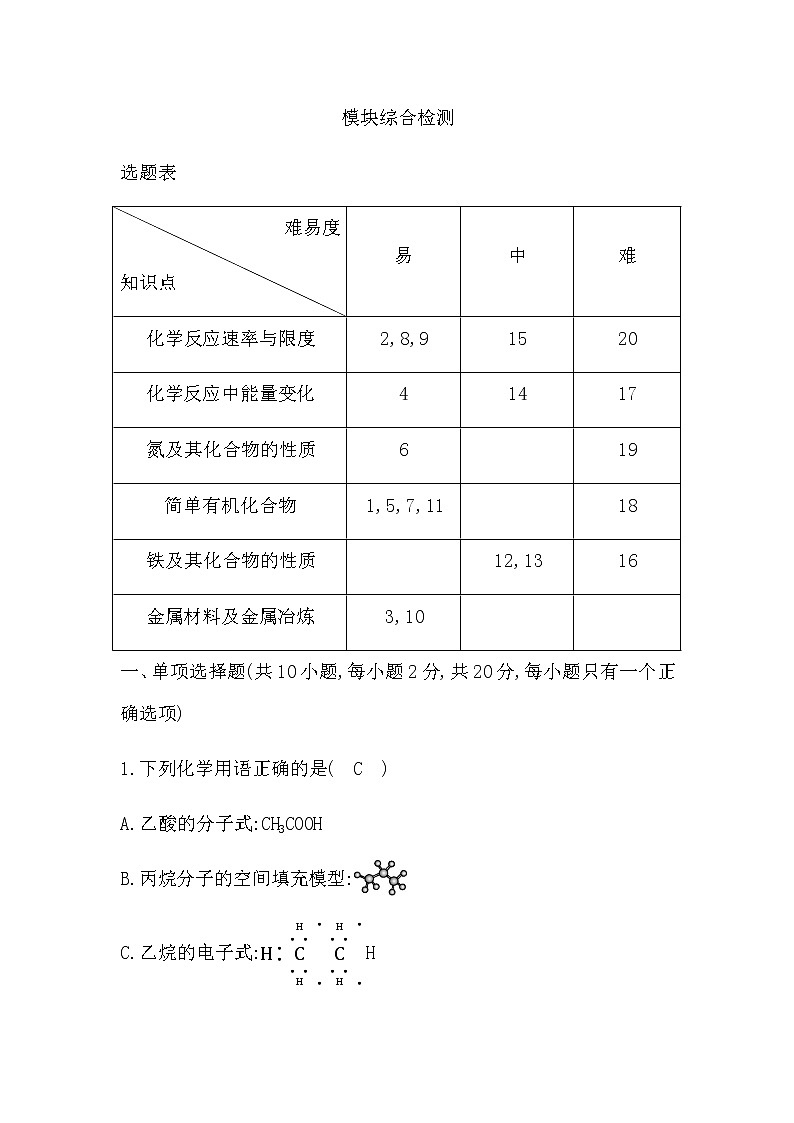 苏教版高中化学必修第二册模块综合检测含答案第1页