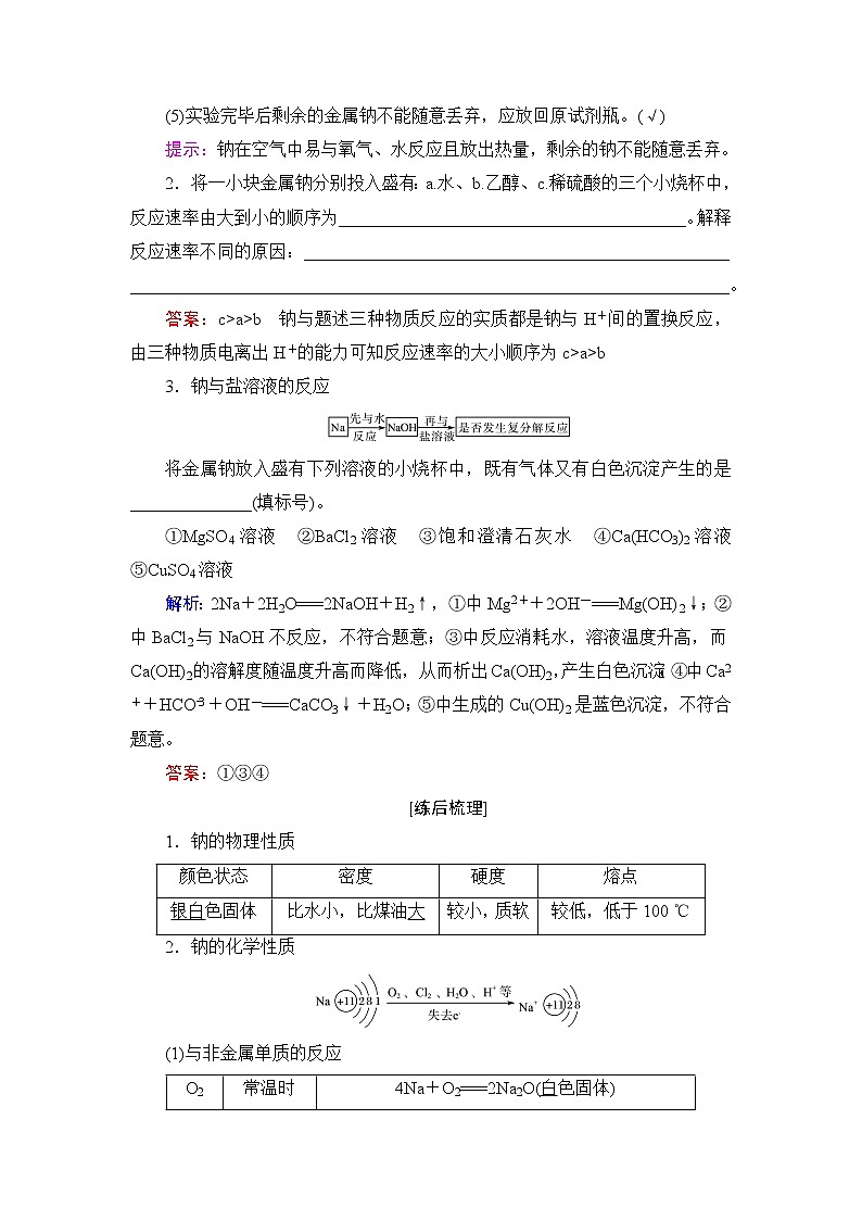 人教版高考化学一轮总复习第2章第1节钠及其化合物课时学案第2页