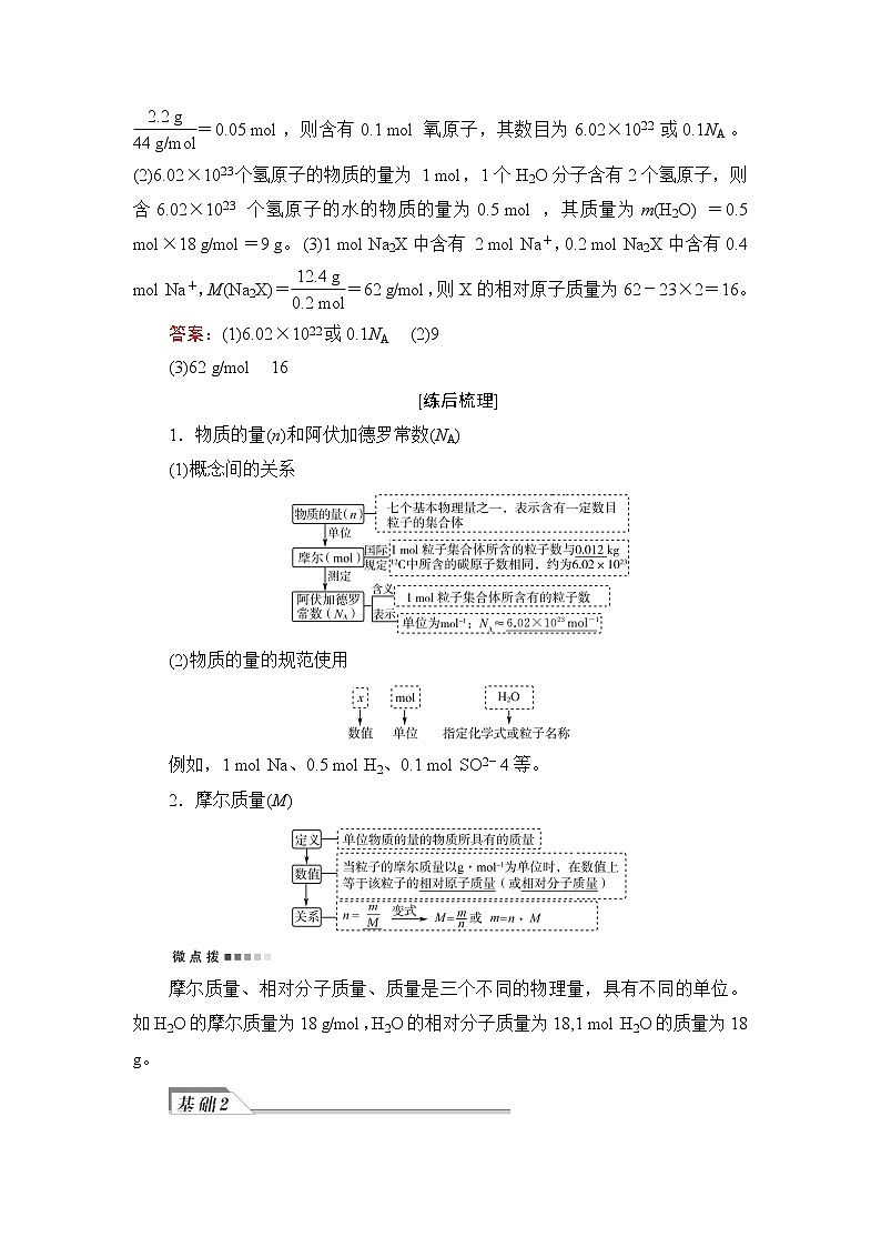 人教版高考化学一轮总复习第2章第3节第1课时物质的量气体摩尔体积课时学案第2页