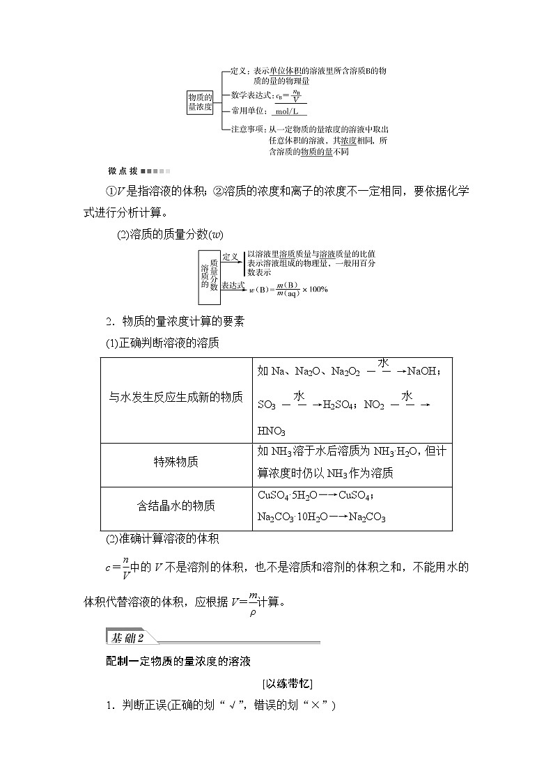 人教版高考化学一轮总复习第2章第3节第2课时物质的量浓度课时学案03