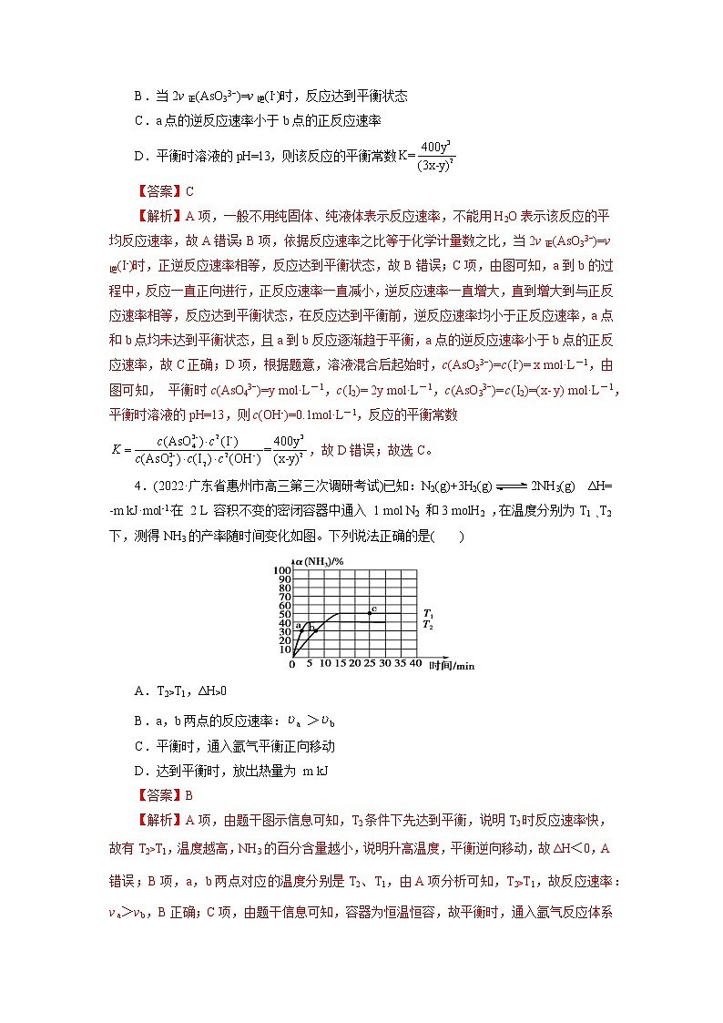 2023年高考化学一轮复习 考点25  化学反应速率与平衡图象 模拟测试03