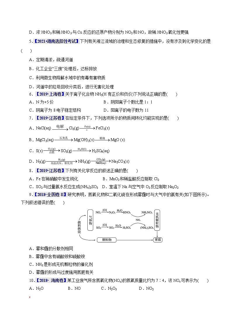 考点11  氮及其化合物 真题过关 2023年高考化学一轮复习02