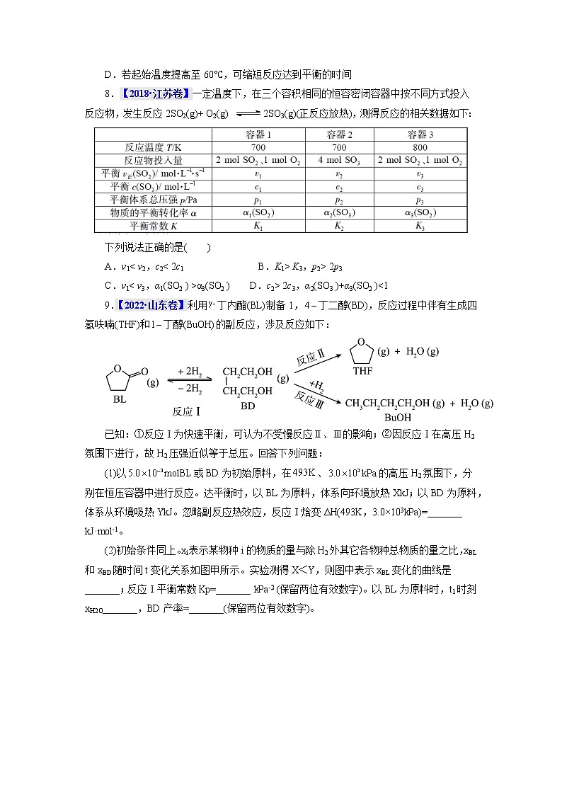 考点22  化学平衡状态与化学平衡移动 真题过关 2023年高考化学一轮复习03