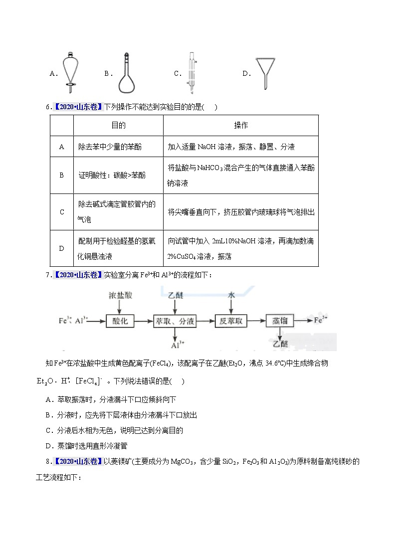 考点50  物质的分离、提纯和检验 真题过关 2023年高考化学一轮复习02
