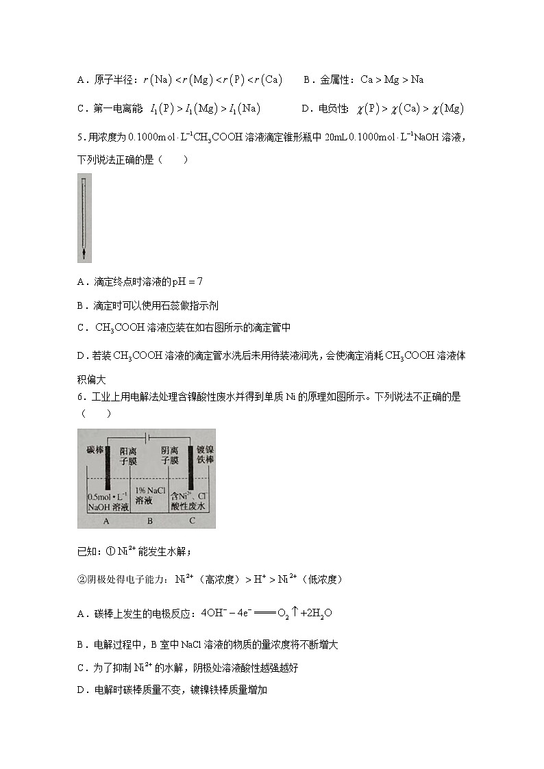 江苏省南通市如皋市2022-2023学年高三化学上学期教学质量调研（一）试题（Word版附答案）02
