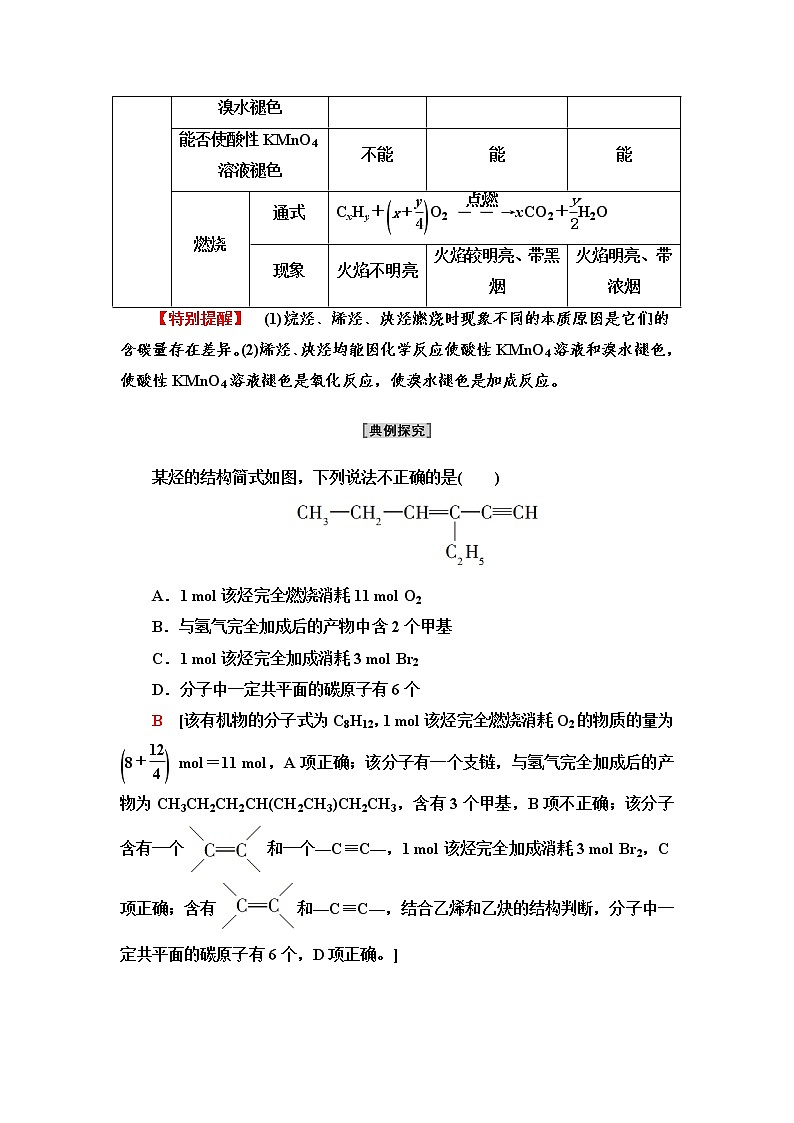 苏教版高中化学选择性必修3专题3第1单元能力课时4烷烃、烯烃、炔烃的结构、性质及应用学案02