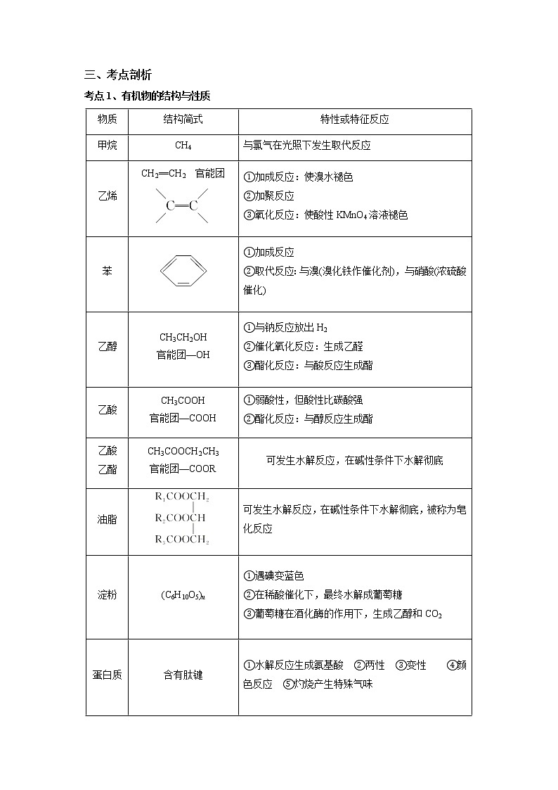 03 常见有机物的性质及应用—高考（化学）一轮复习 知识点+练习+测试03