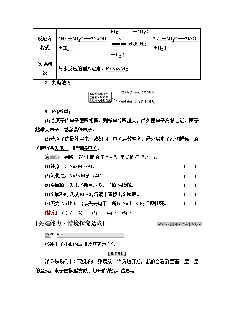 鲁科版高中化学必修第二册第1章第1节基础课时2核外电子排布原子结构与元素原子得失电子能力学案03