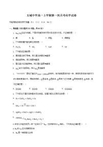 2023浙江省玉环市玉城中学高一上学期第一次月考试题化学含答案