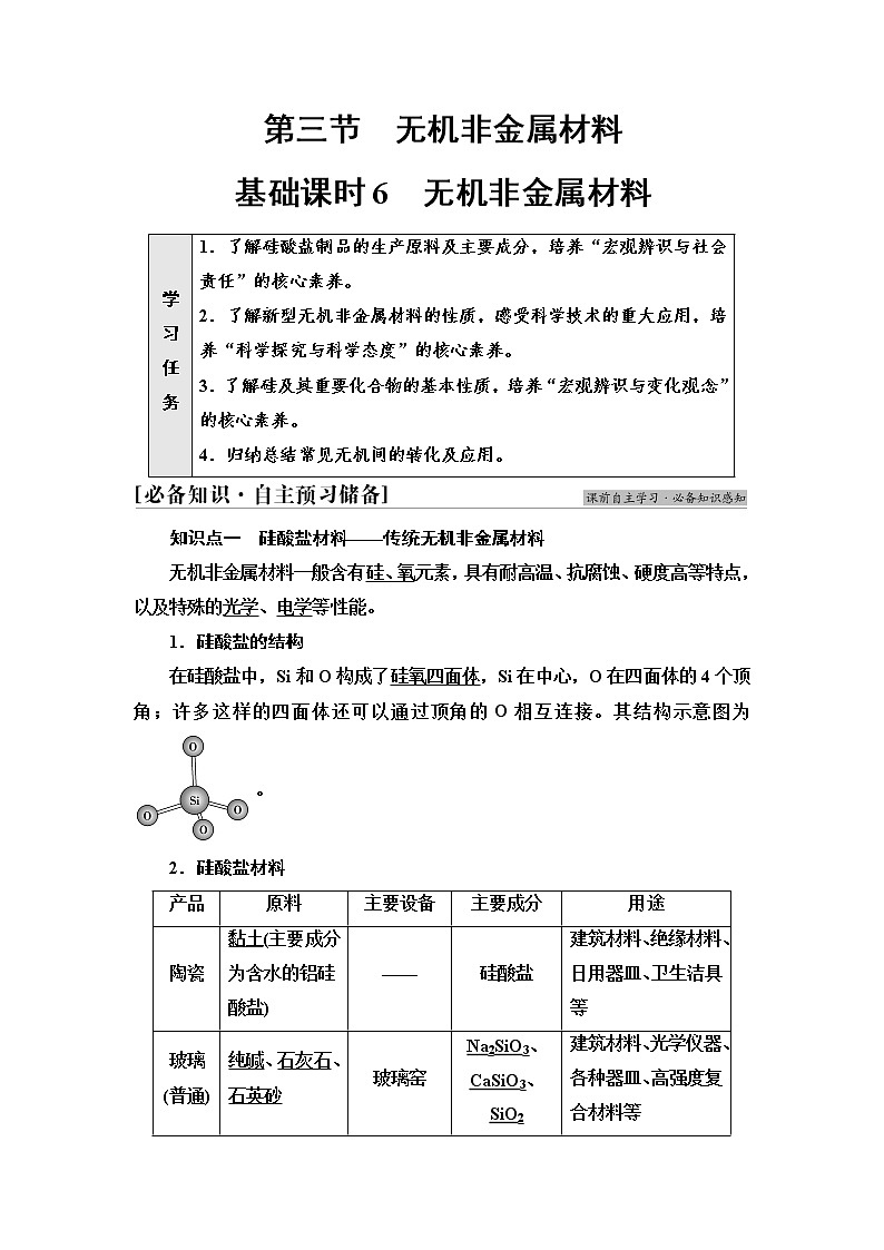 人教版高中化学必修第二册第5章第3节基础课时6无机非金属材料课件+学案01