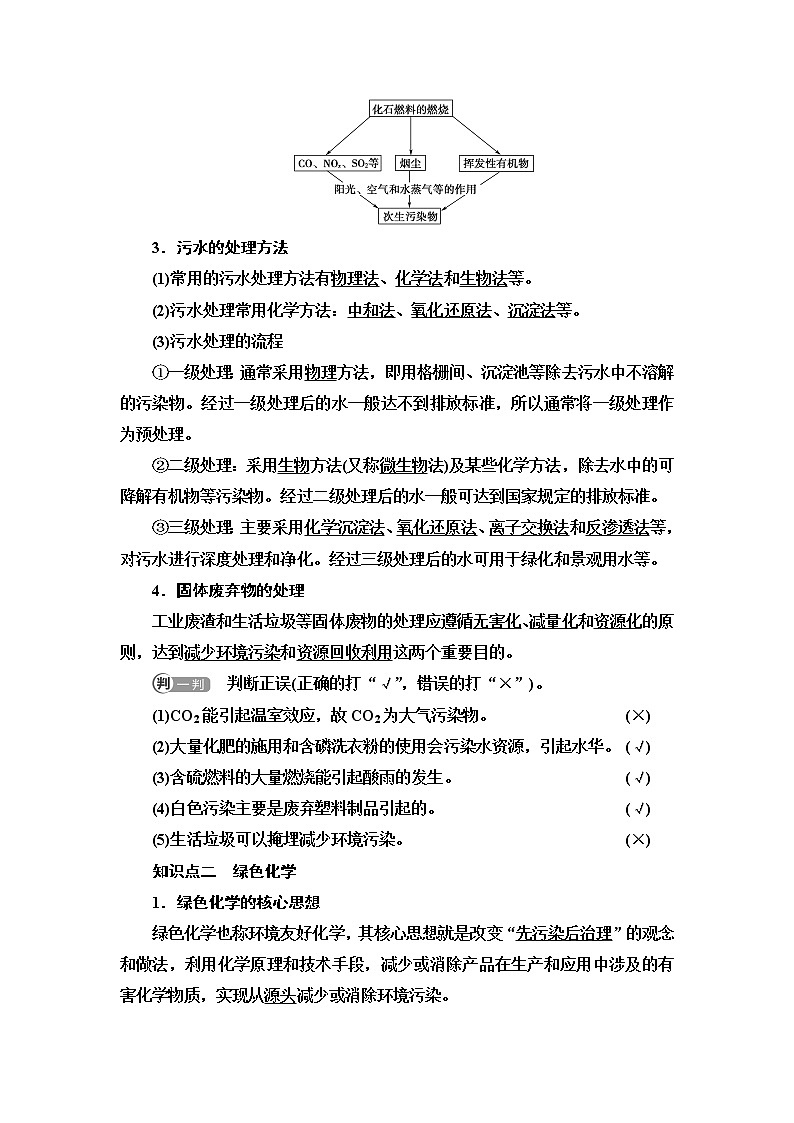 人教版高中化学必修第二册第8章第3节基础课时22环境保护与绿色化学学案第2页