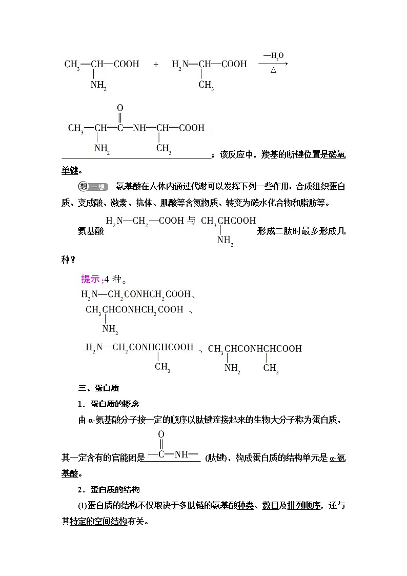 鲁科版高中化学选择性必修3第2章第4节基础课时16氨基酸和蛋白质学案03