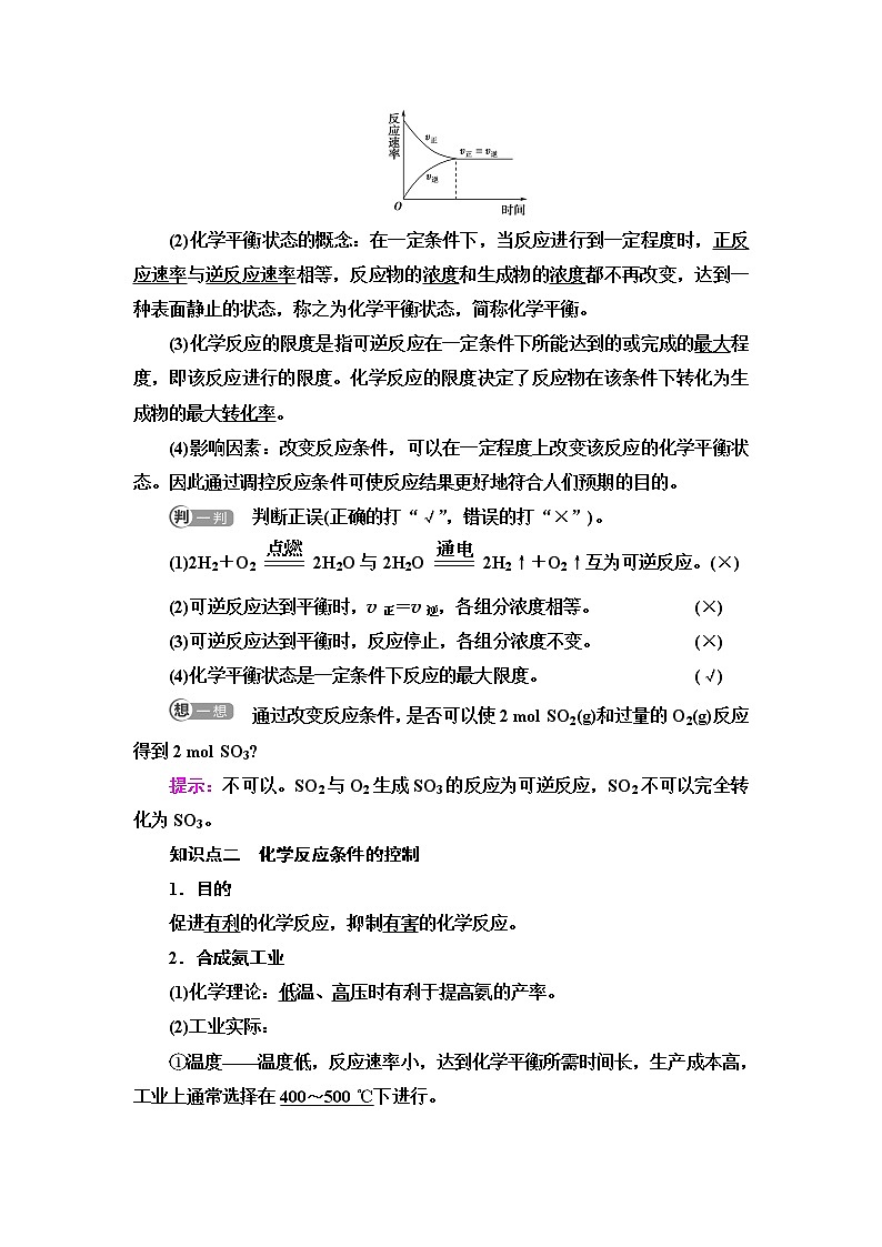 人教版高中化学必修第二册第6章第2节基础课时10化学反应的限度化学反应条件的控制学案第2页