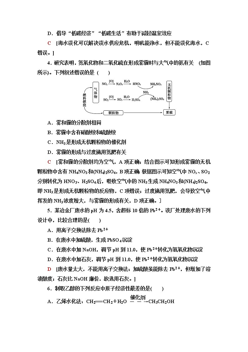 人教版高中化学必修第二册基础课时落实22环境保护与绿色化学含答案第2页