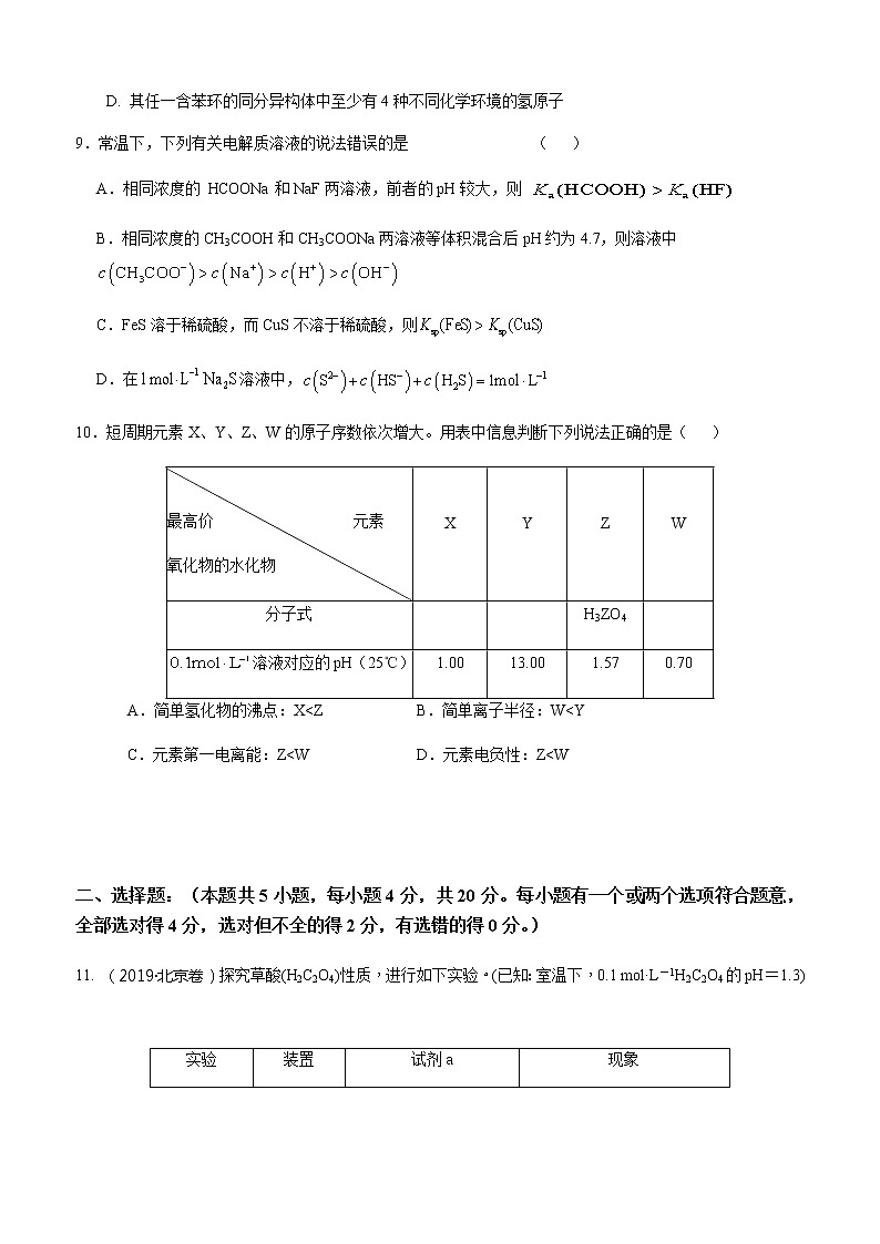 2021济南大学城实验高级中学高三下学期4月阶段性测试化学试题含答案第3页