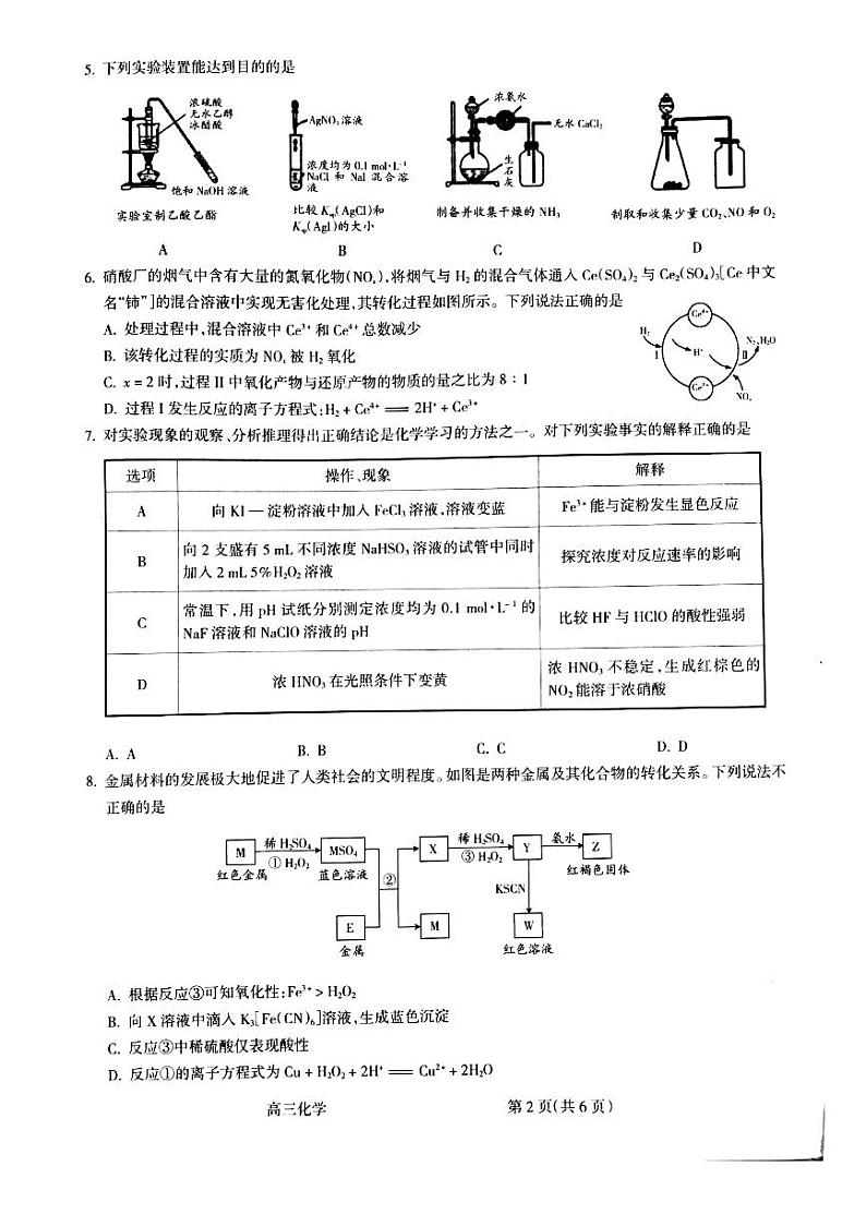 山西省吕梁市2021届高三上学期第一次模拟考试化学试题（PDF）第2页