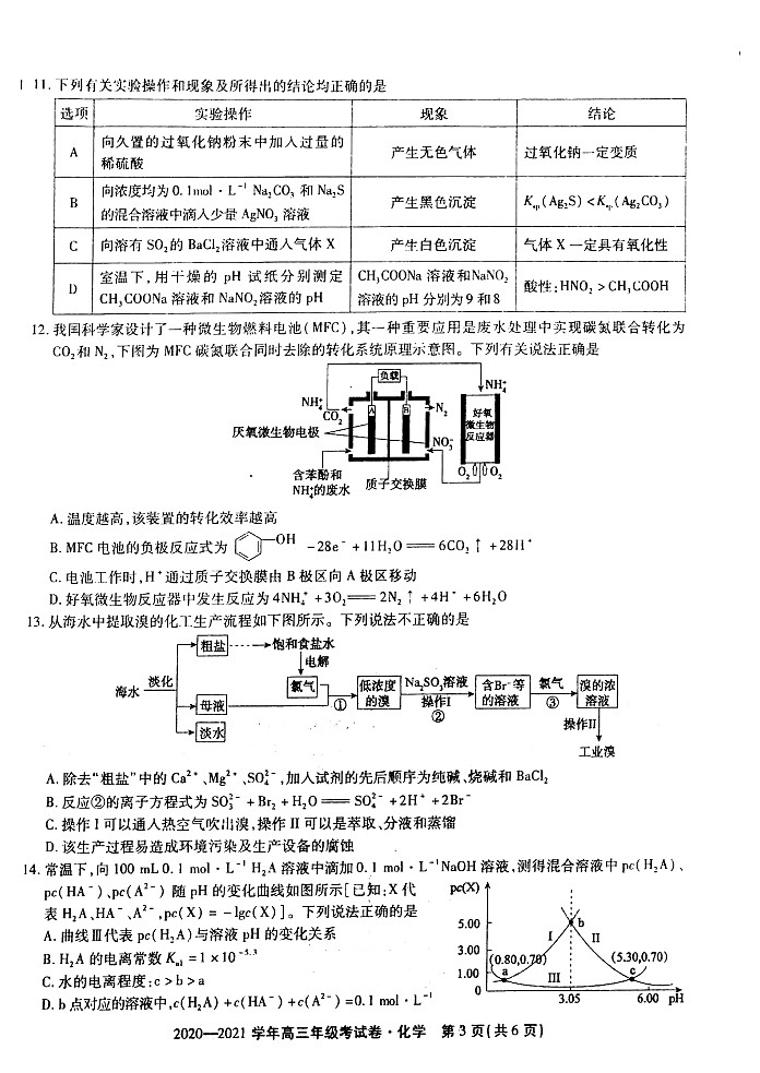 安徽省东至县2021届高三12月份大联考化学试题Doc1第3页